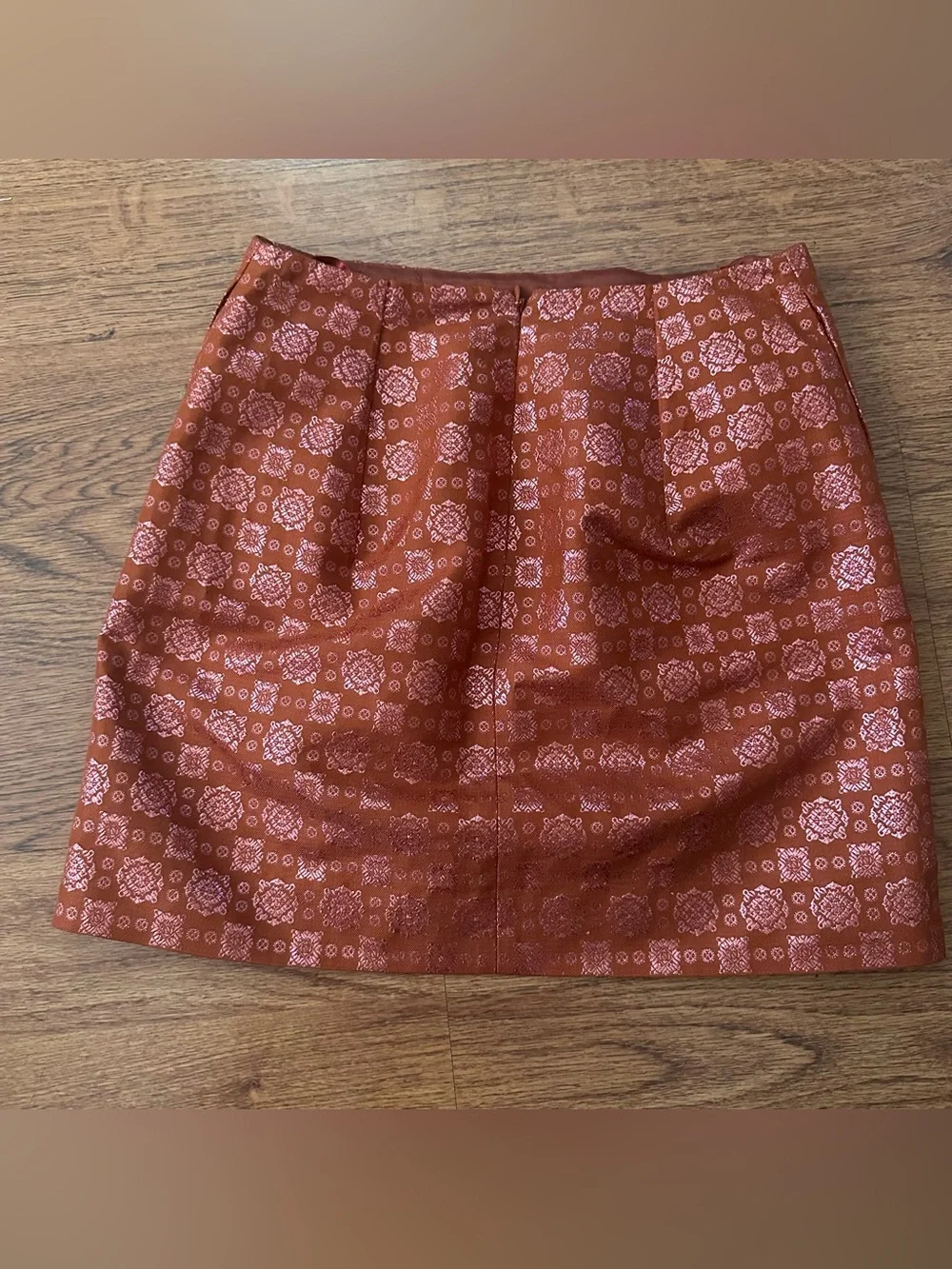 J. Crew Collection Rust Pink metallic Patterned A-Line mini lined Skirt size 2